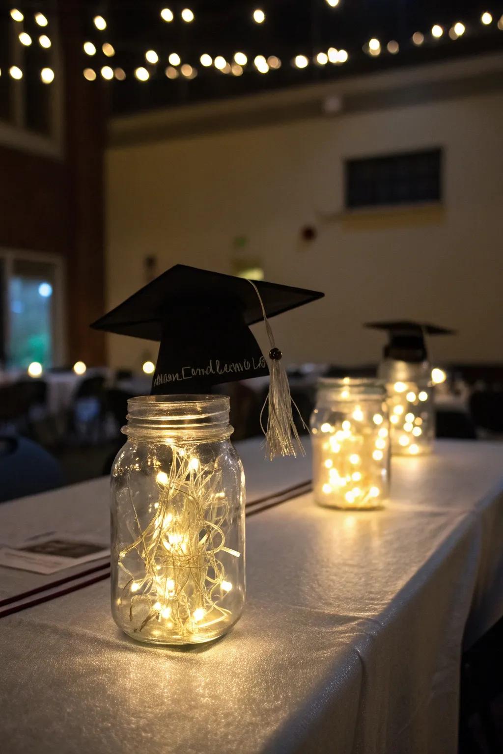Lit up containers that make the event warm.