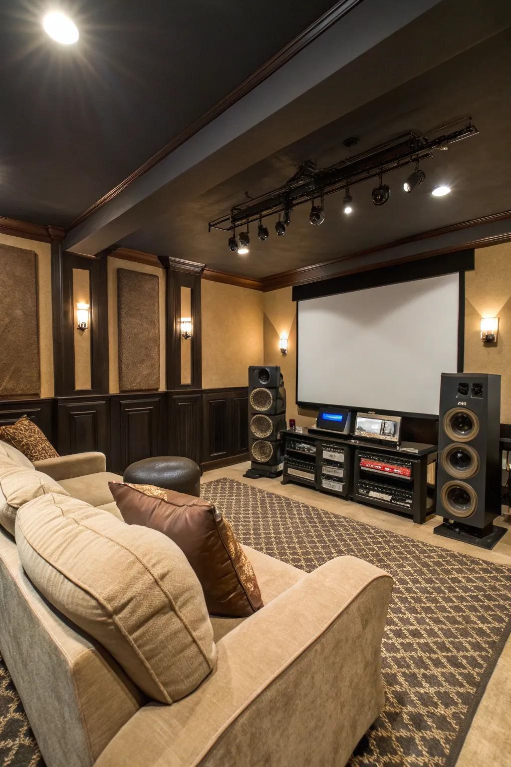 A surround sound system improving the cinematic experience.