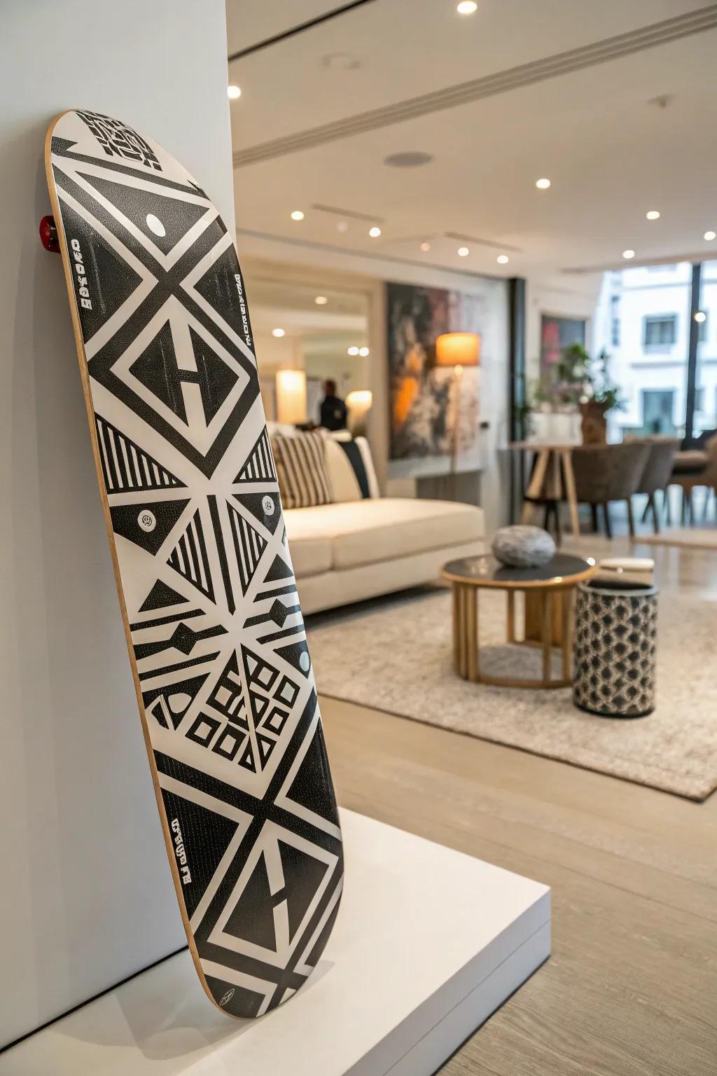 Find timeless elegance with monochrome skateboard design.