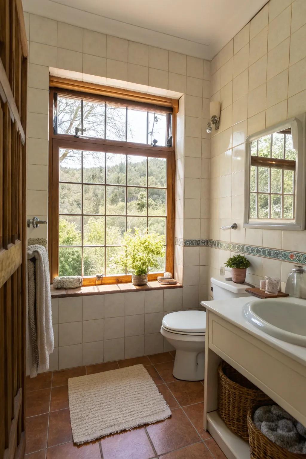 Natural light enhances the spaciousness of a small bathroom.