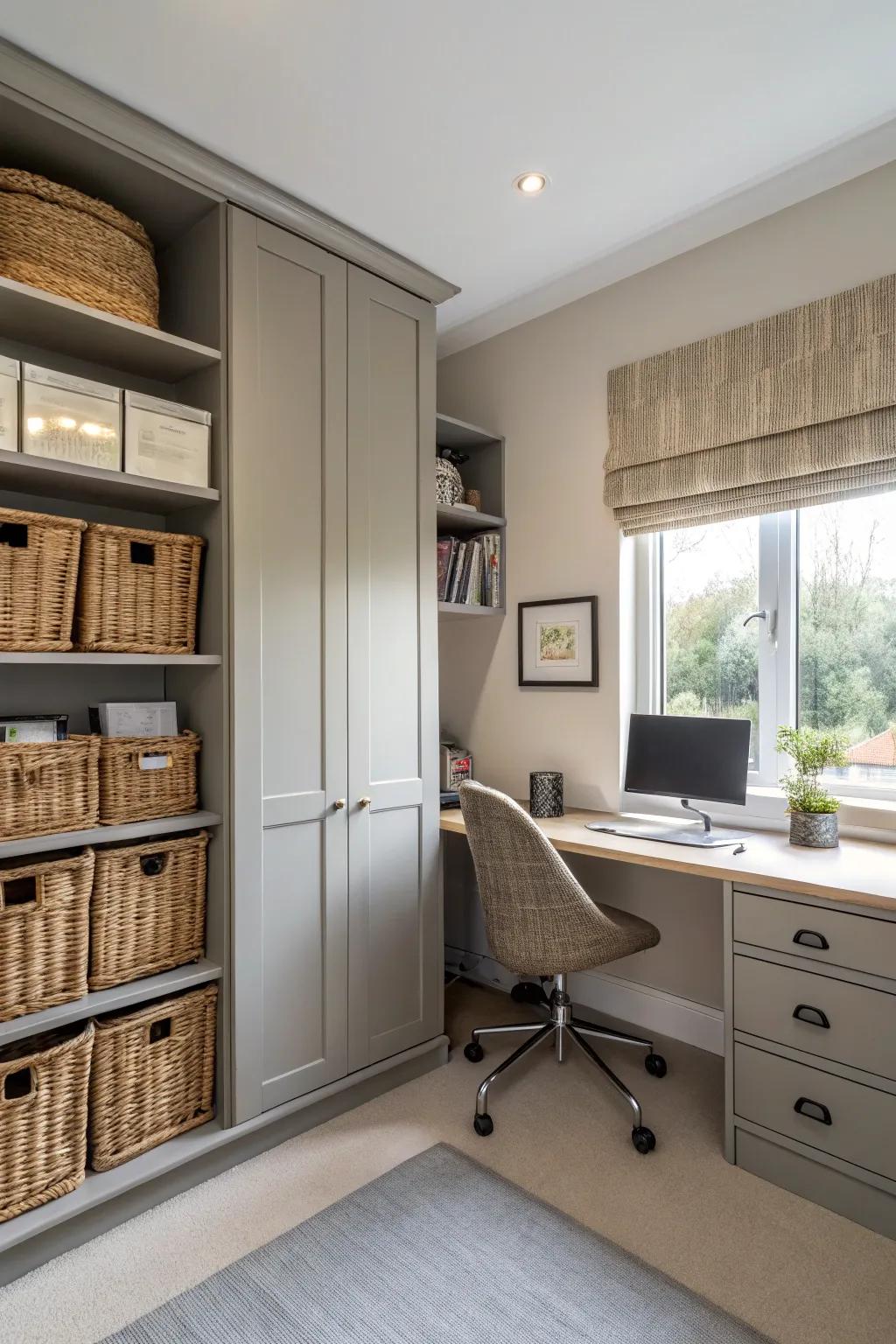 An organized storage keeps the space tidy and useful.