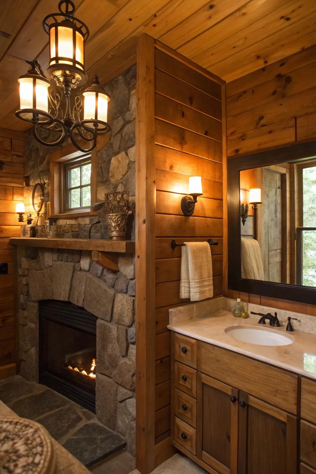 Warm lighting enhances the cozy ambiance of the space.