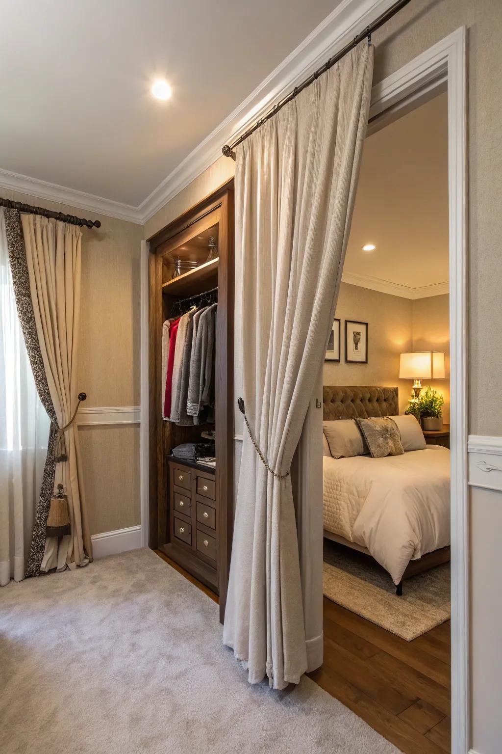 Curtains offer a soft, versatile closet solution.