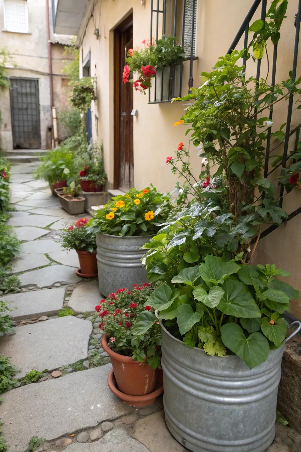 Reused receptacles are unique and affordable growing containers.