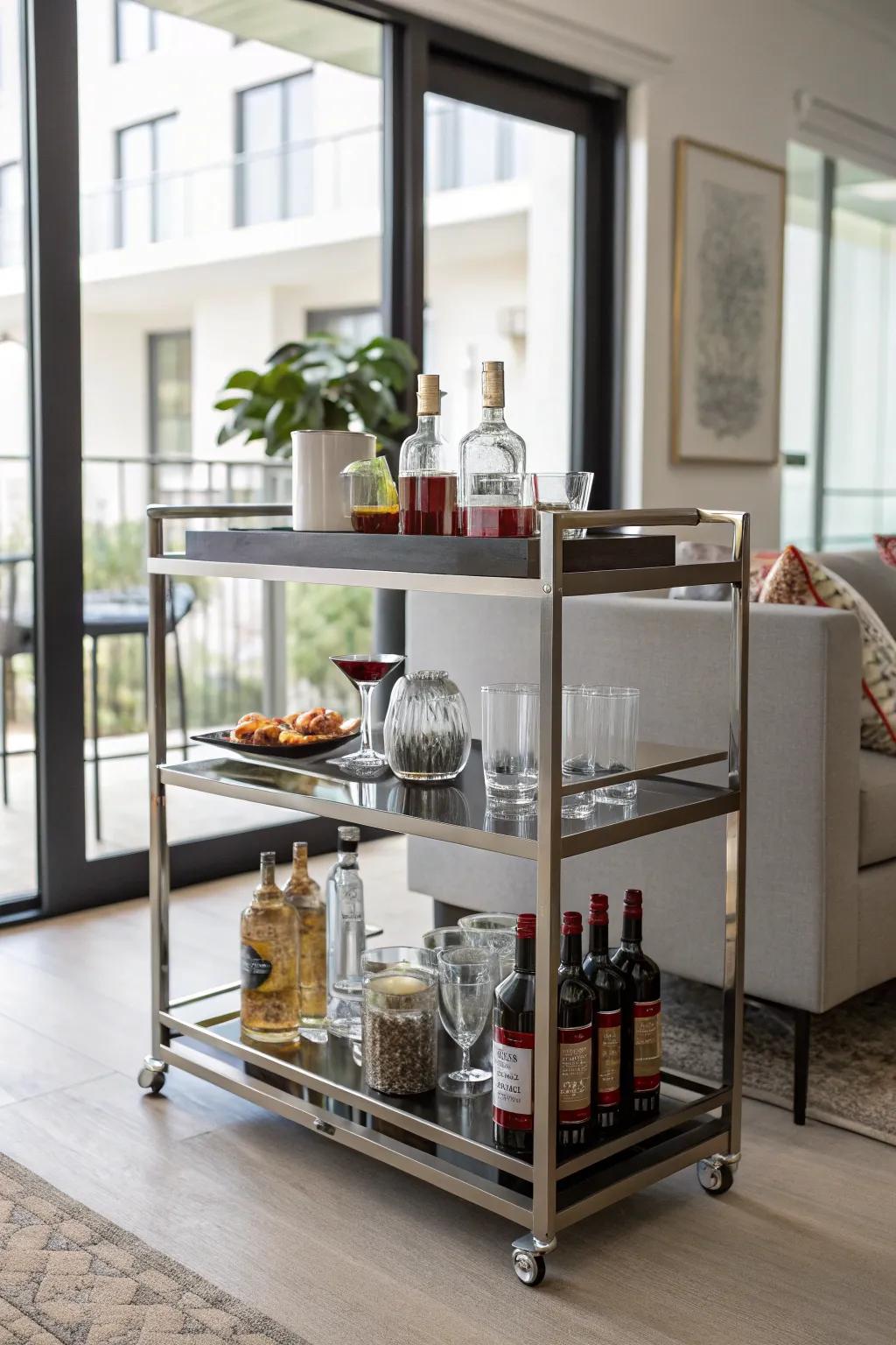 A stylish mobile bar server for flexibility.