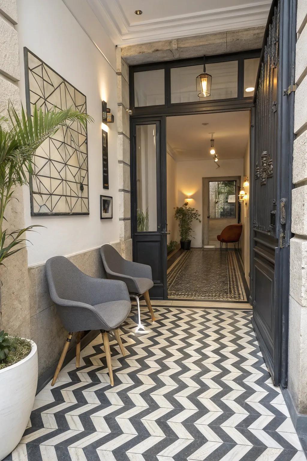 Dynamic Angled Line Pattern Floor Coverings for Visual Intrigue