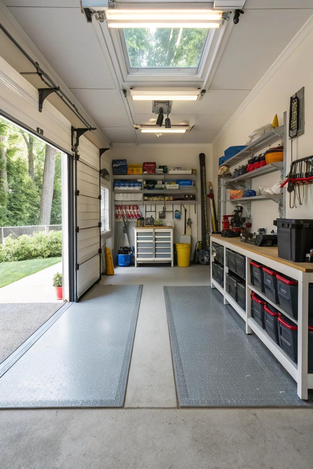 An effective arrangement transforms a cramped garage into a well-oiled machine.