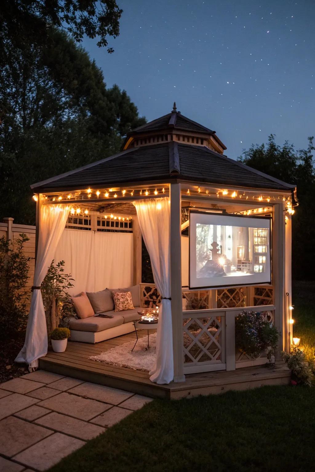 Enjoy movie magic outdoors with a pavilion cinema.