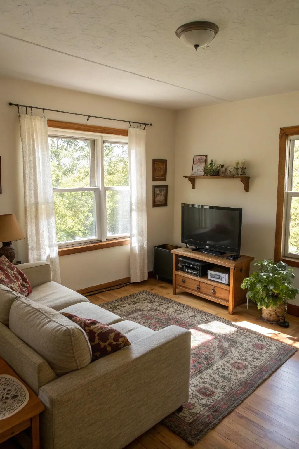 An open layout enhances the sense of flow and boosts functionality in a compact living room.