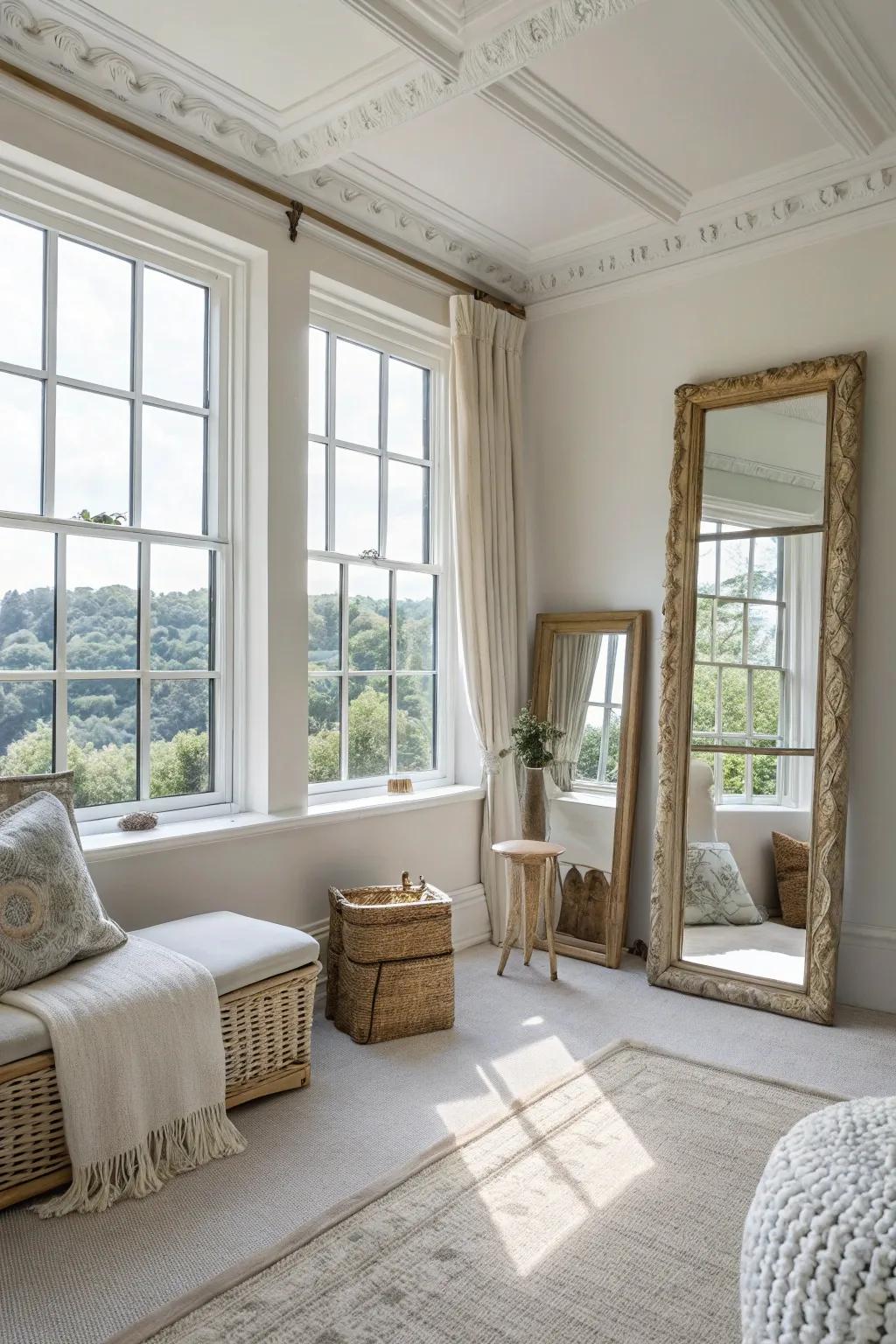 Mirrors and strategic lighting create the illusion of spaciousness.