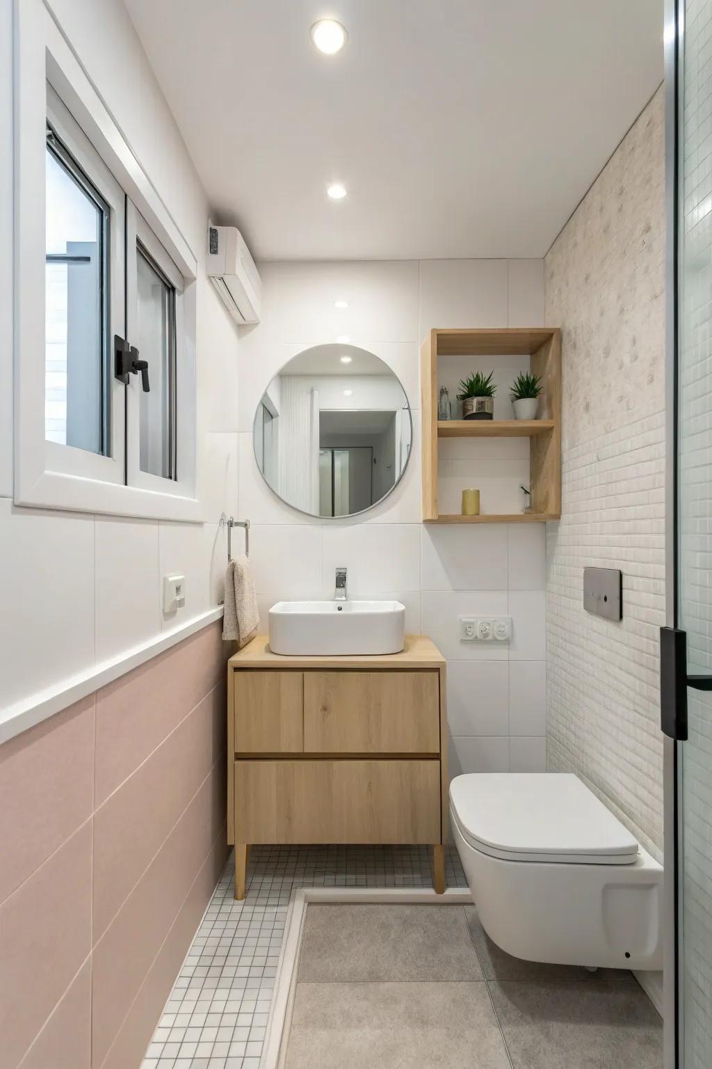 A pale color palette visually expands the space.