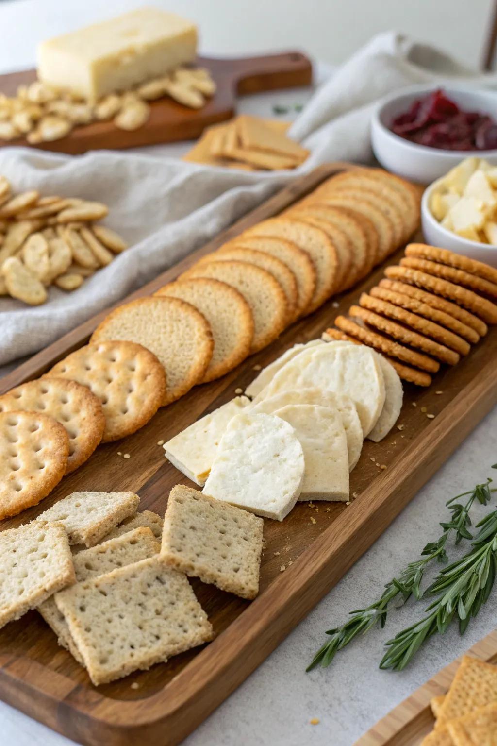 A spectrum of crackers and bread to fit every topping.
