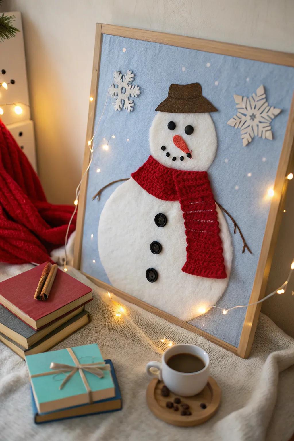 Infuse warmth into your winter board by draping a real scarf around your snowman!