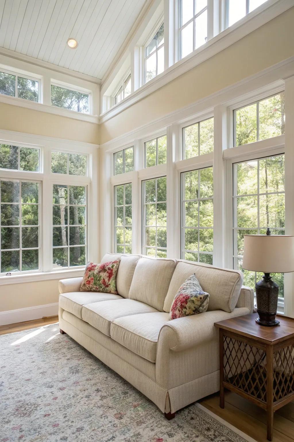 A light-colored sofa brings an airy feel to a small living room.