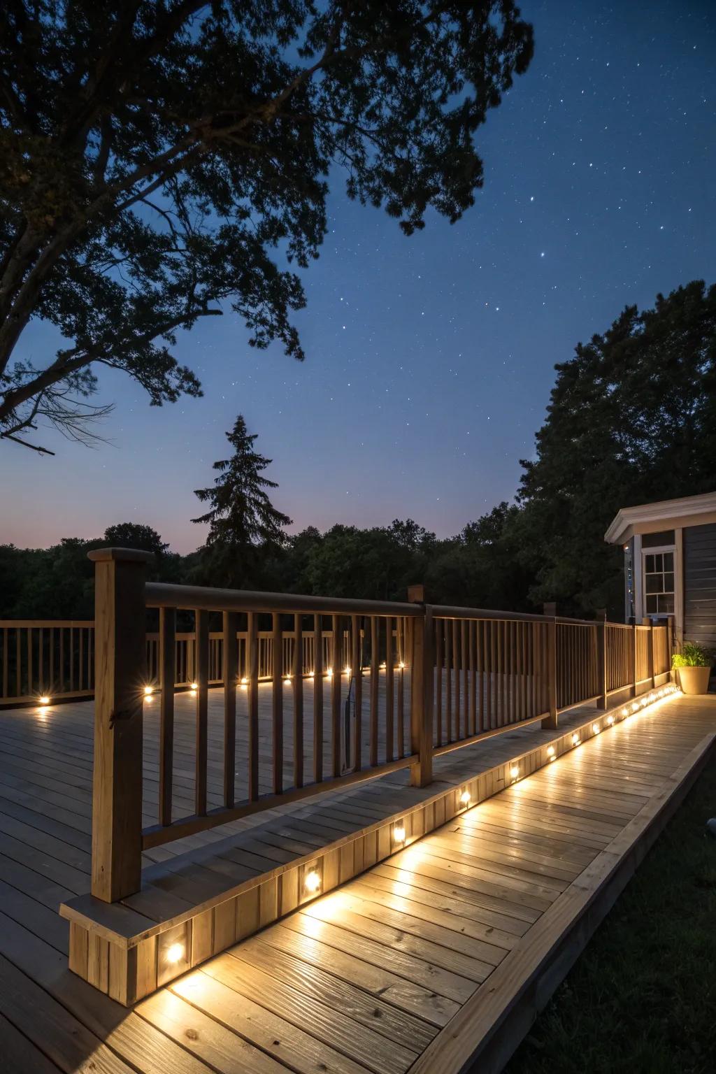 Your deck gains depth from subtle under-rail illumination.