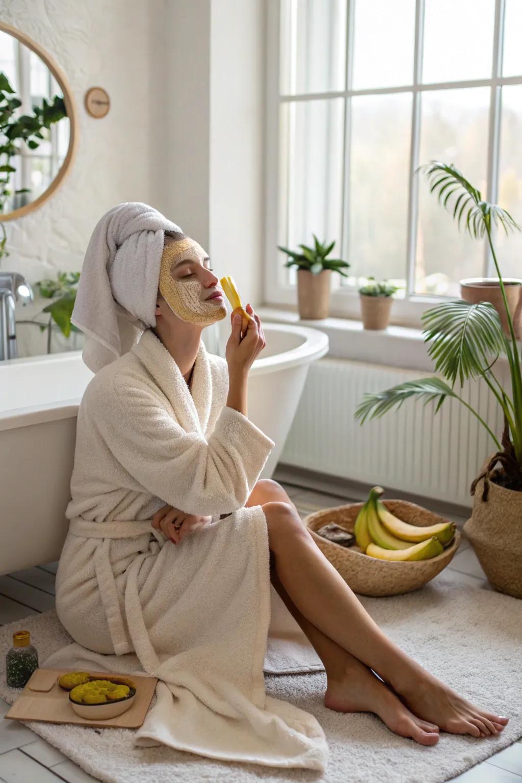 A fruit and nectar face wrap refreshes and hydrates the skin.