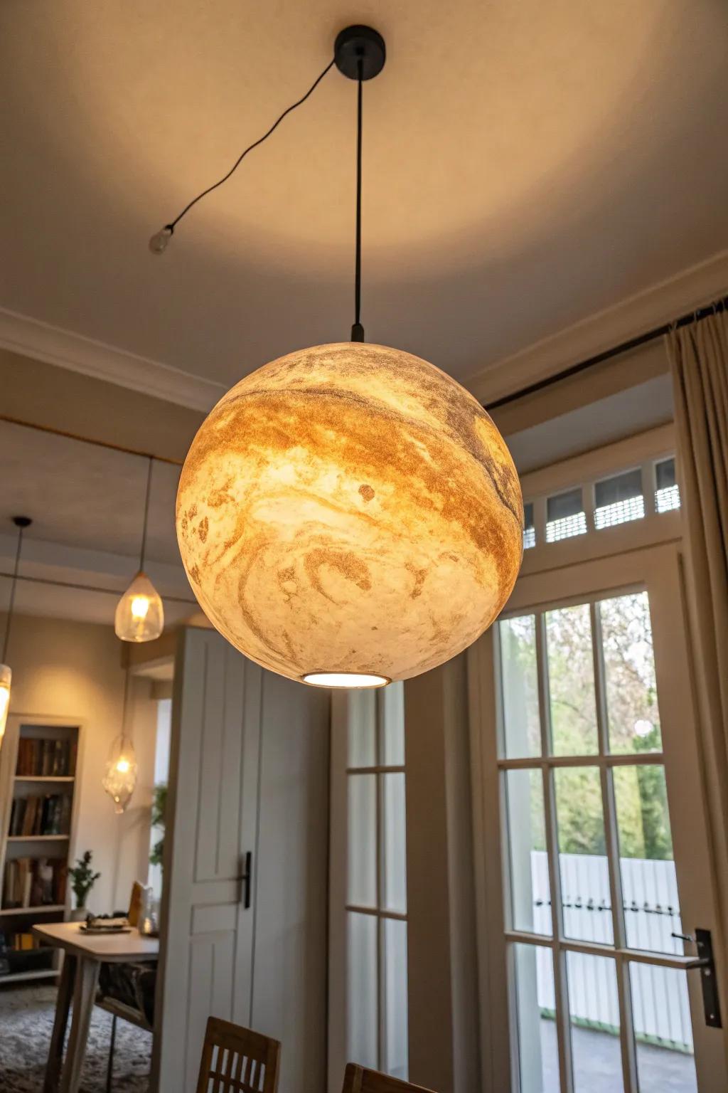 Planet-inspired light fittings add a playful aspect.