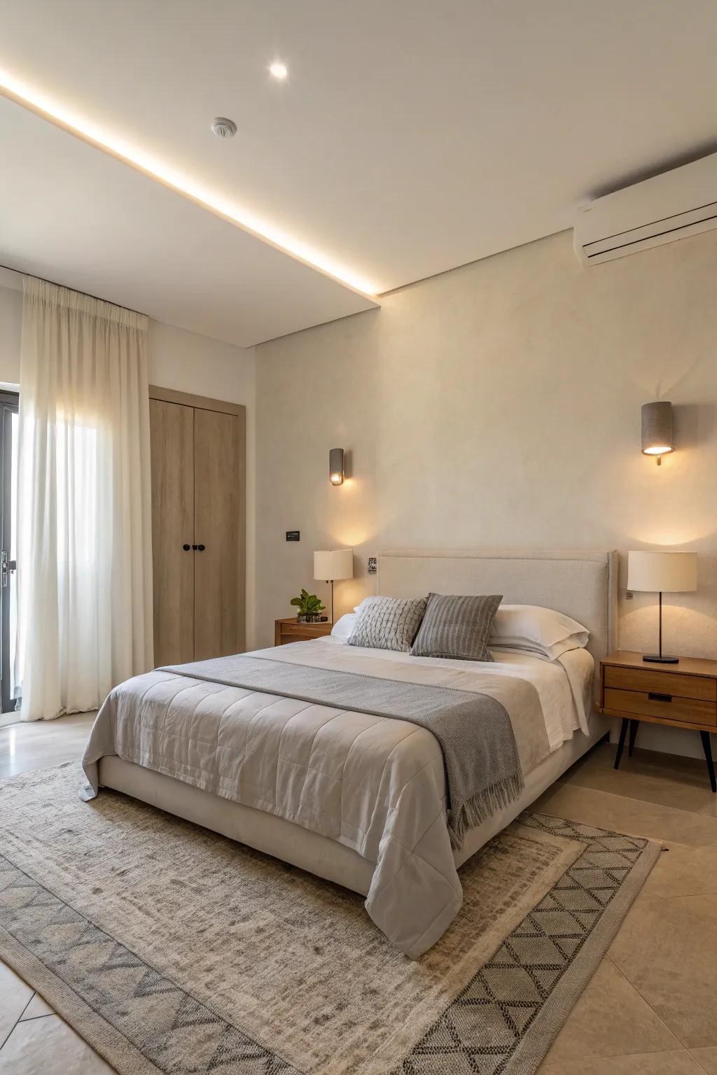 Minimalist design creates a sense of calm and space in small bedrooms.