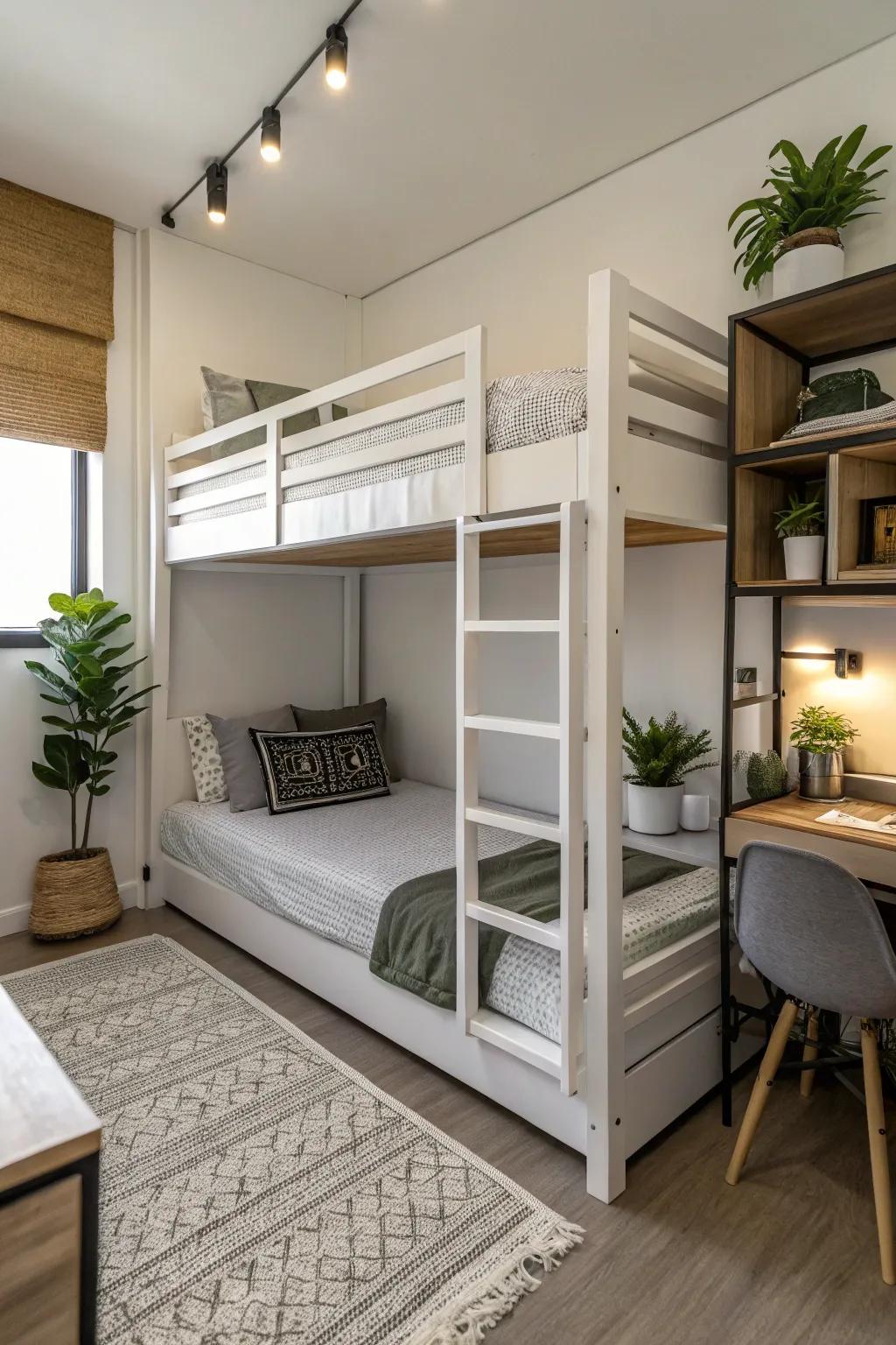Stacked beds enhancing vertical room