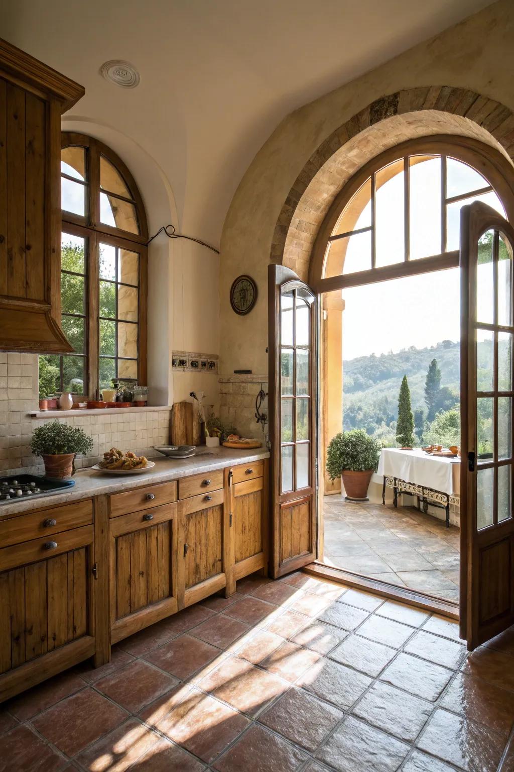 Arched features add elegance and openness to the kitchen.