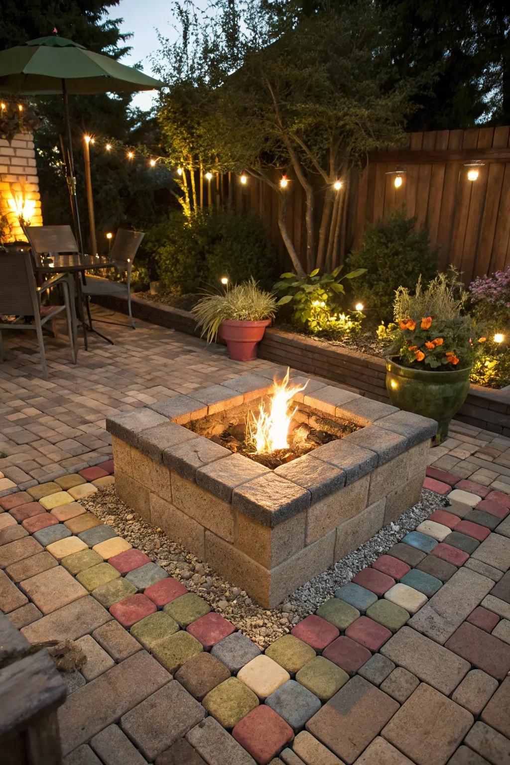 Pavers add texture and style to this inviting fire pit area.