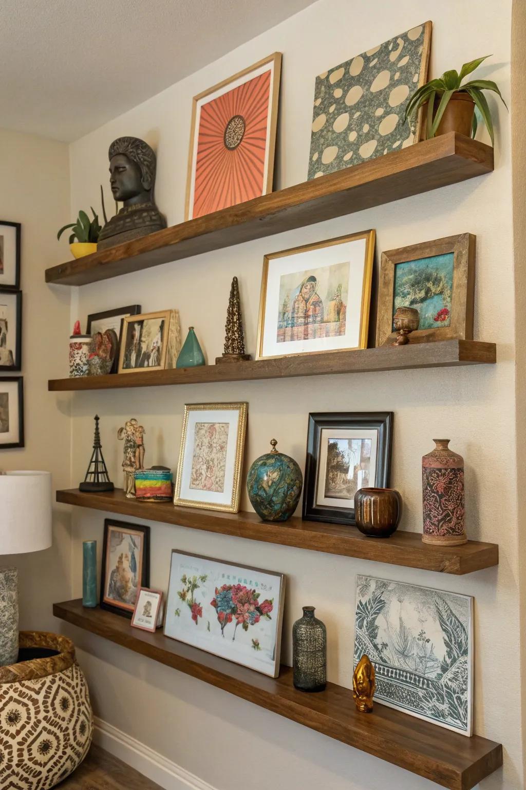 An eclectic gallery array with cascading ledges.