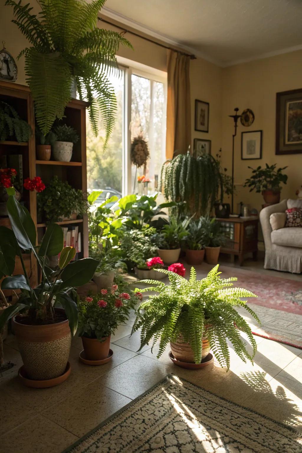 Introducing greenery cultivates a lively and fresh atmosphere.