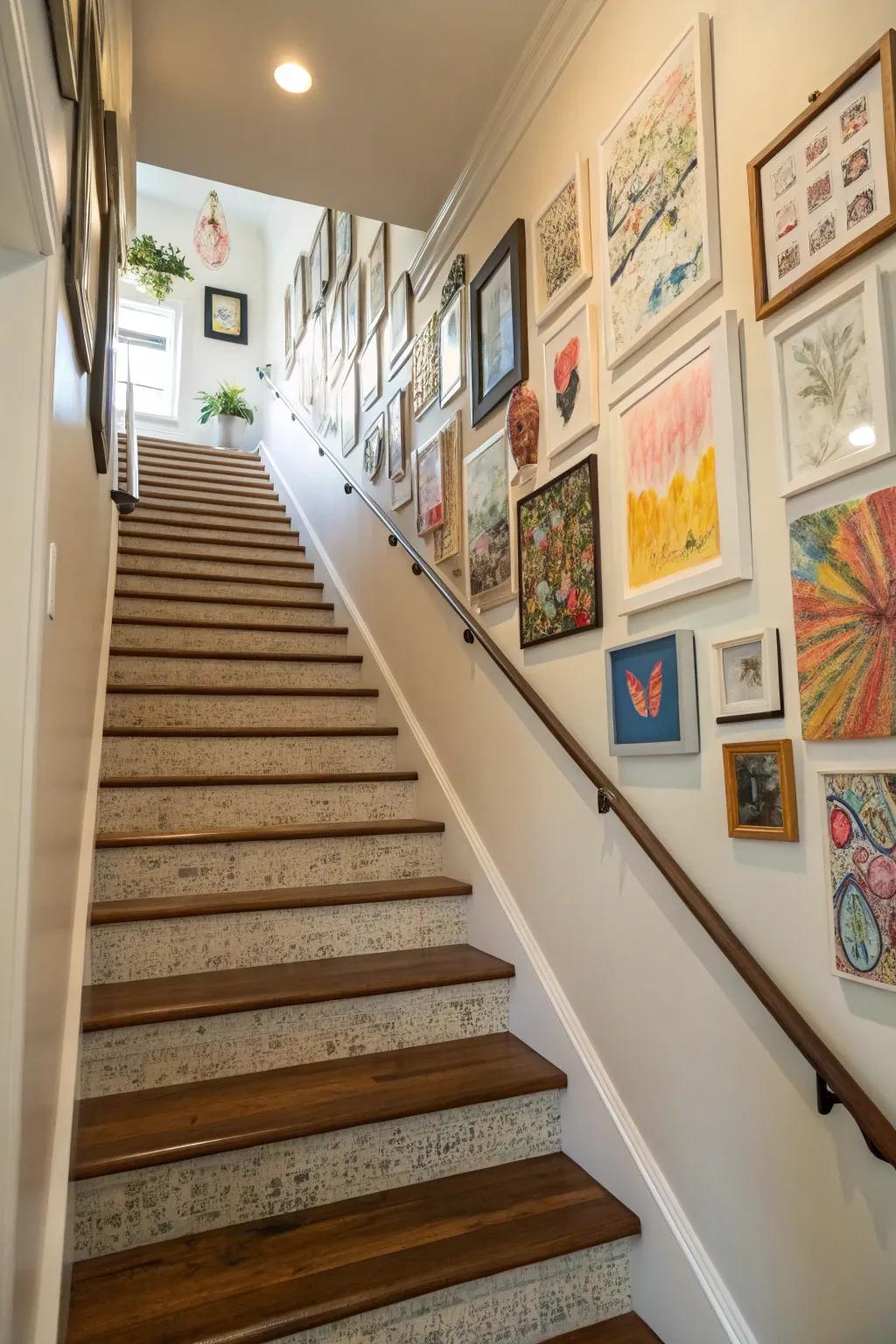 Artistic wall displays can infuse your stair landing with personality and style.
