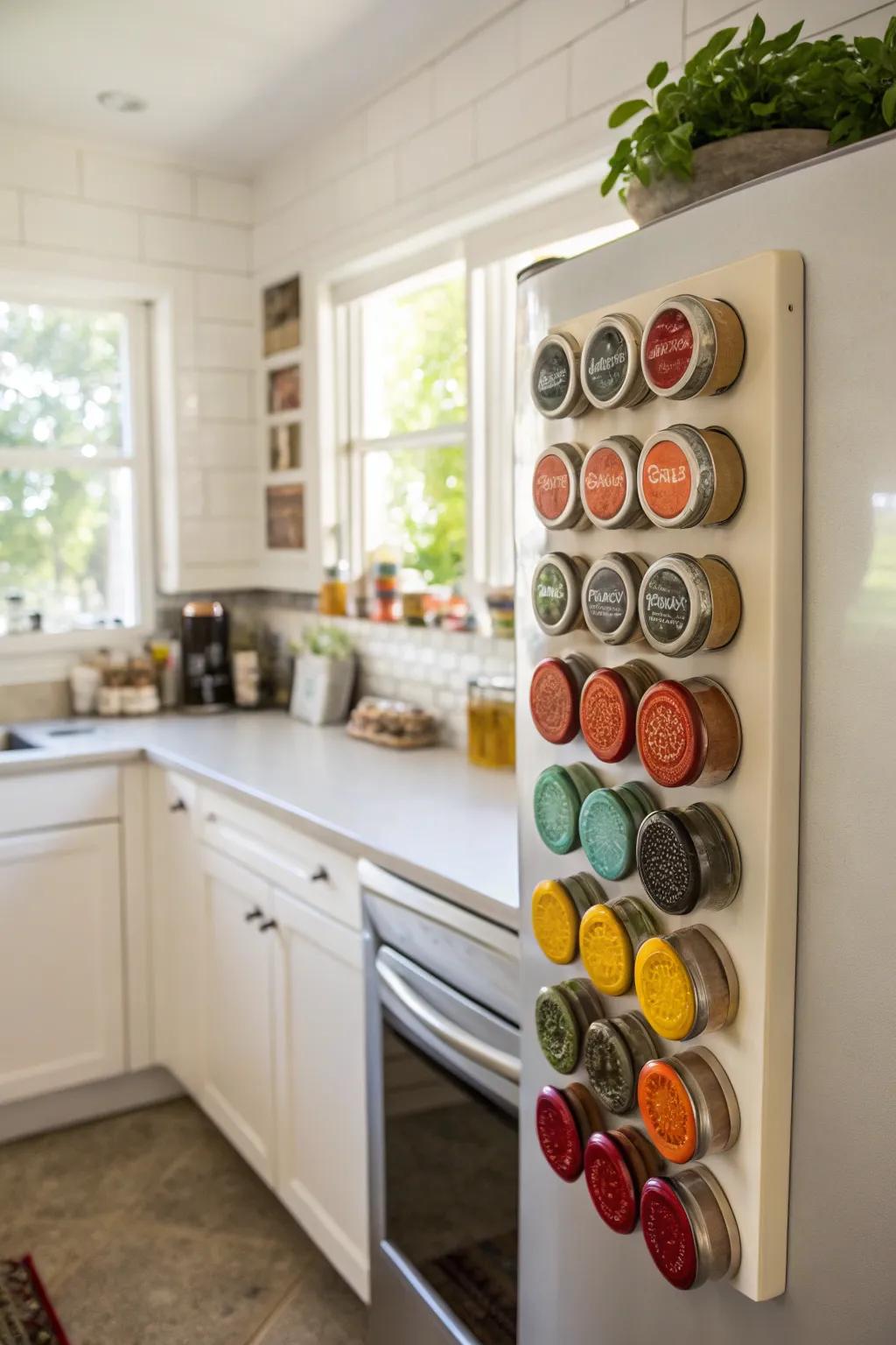 Keep your spices orderly and accessible with a magnetic rack.