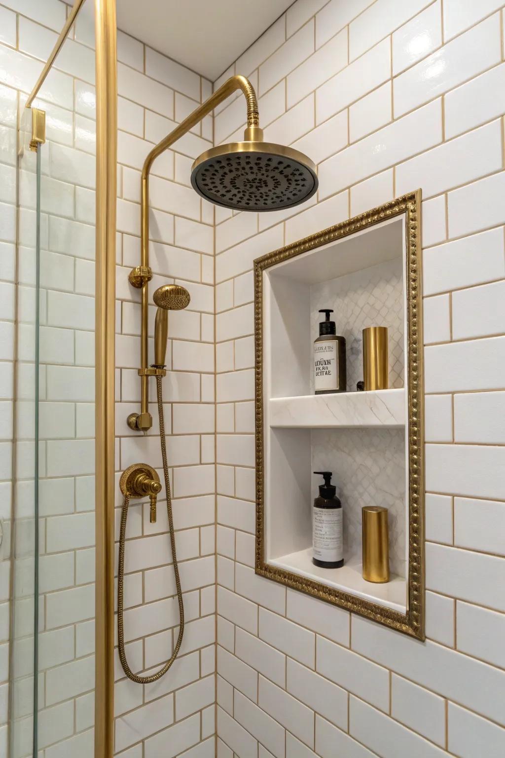 A luxurious niche with brass accents.
