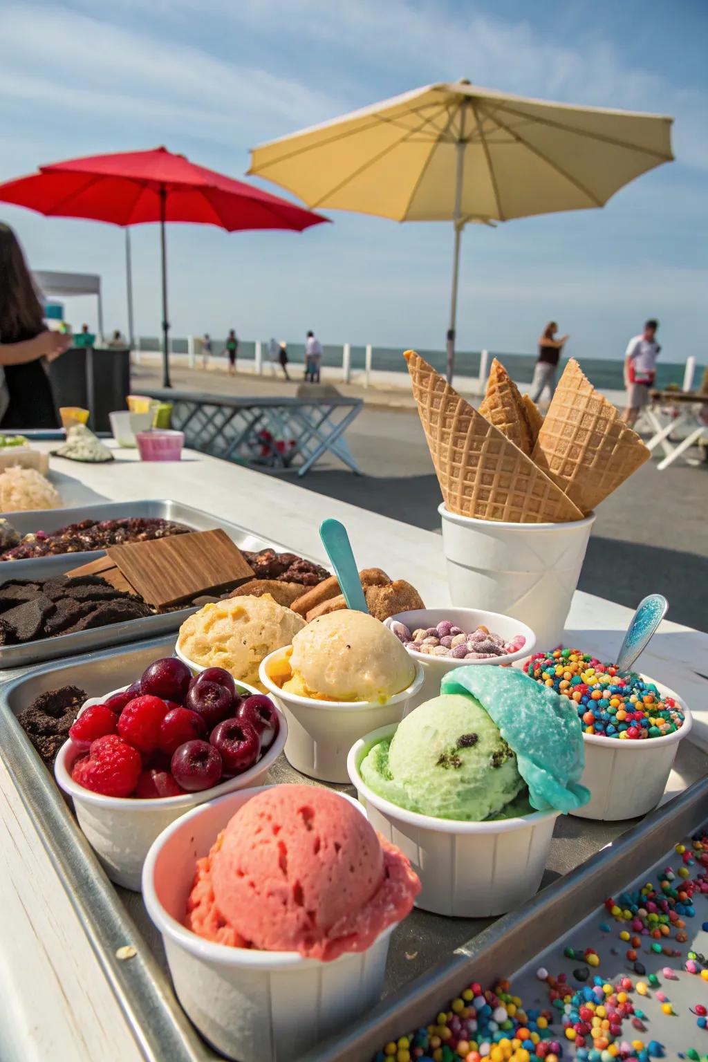 An ice cream bar offers a sweet and refreshing birthday treat.