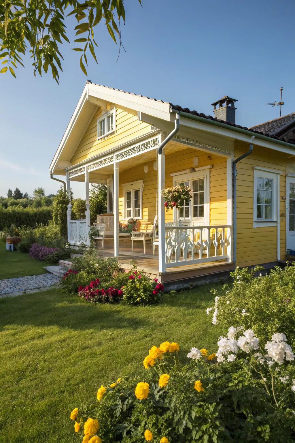 A summer house in radiant gold, emitting warmth and cheer.