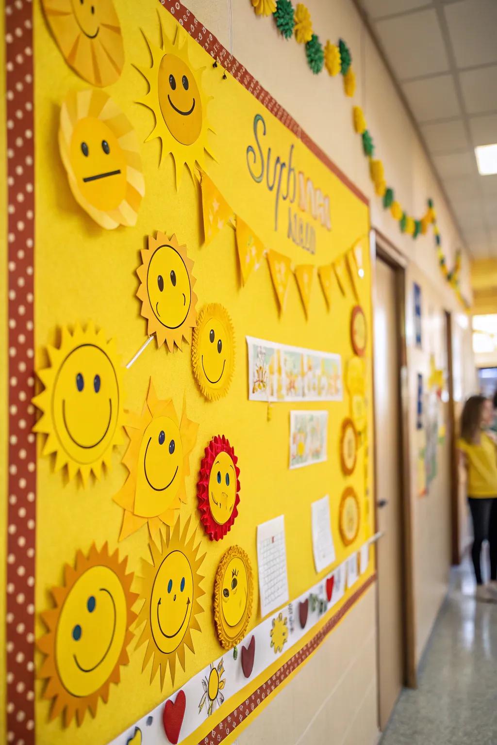 A sunshine-themed bulletin board that radiates positivity.