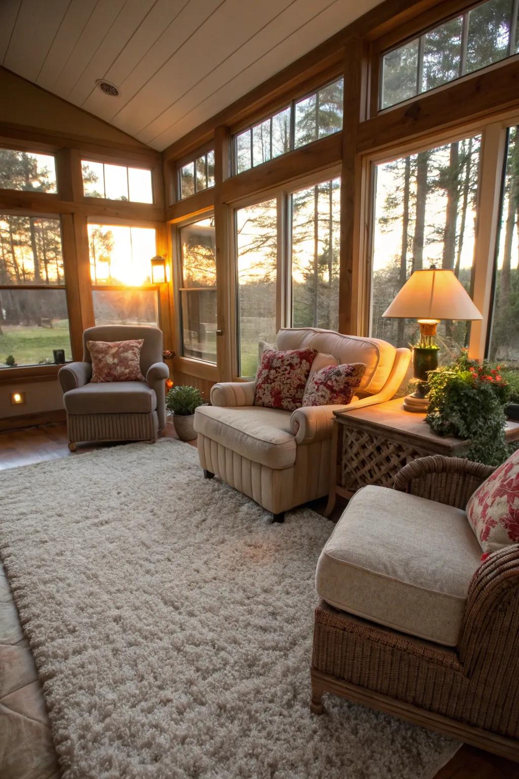 Woven floors add a dash of coziness to your sunroom sanctuary.