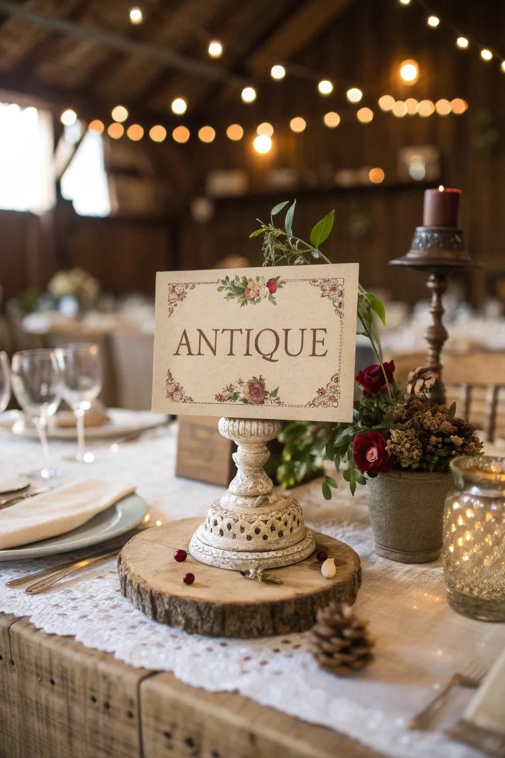 Period-inspired table identifiers bestow an ageless refinement upon your gathering.