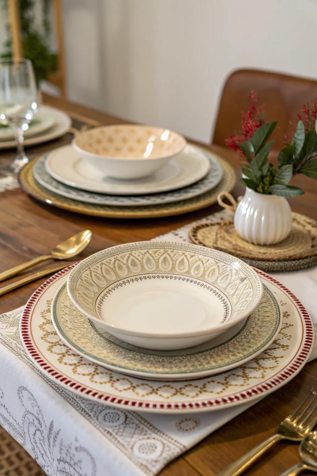 Staged plates contribute class and depth to your setting.