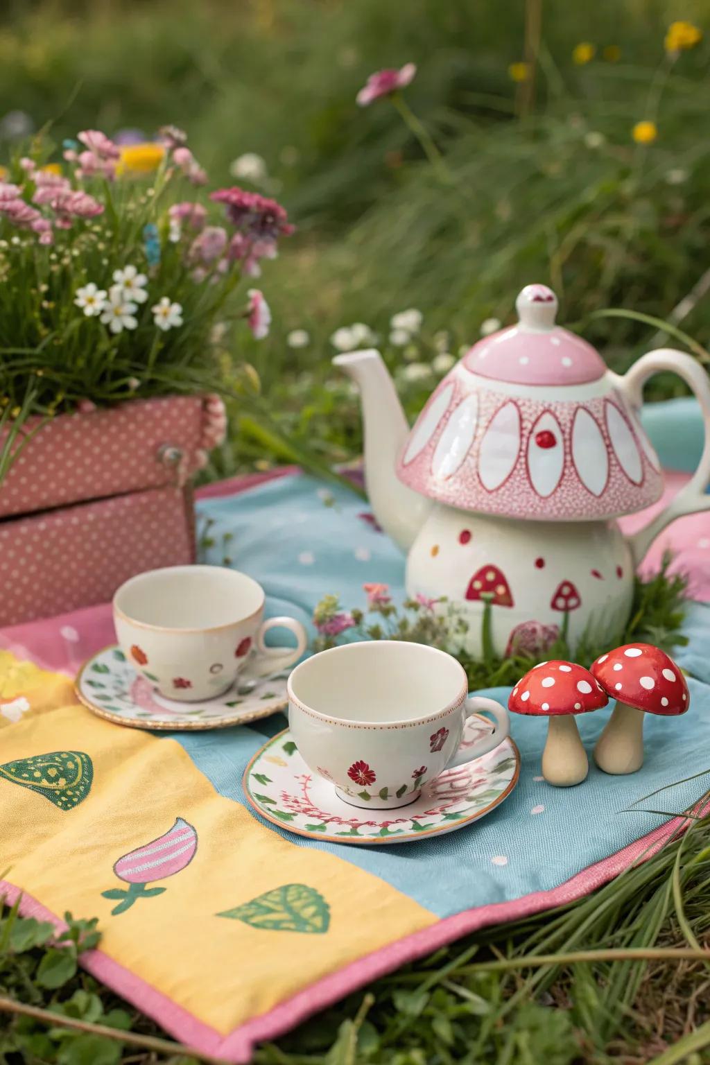 A novelty tea set with quirky designs for a fun twist.