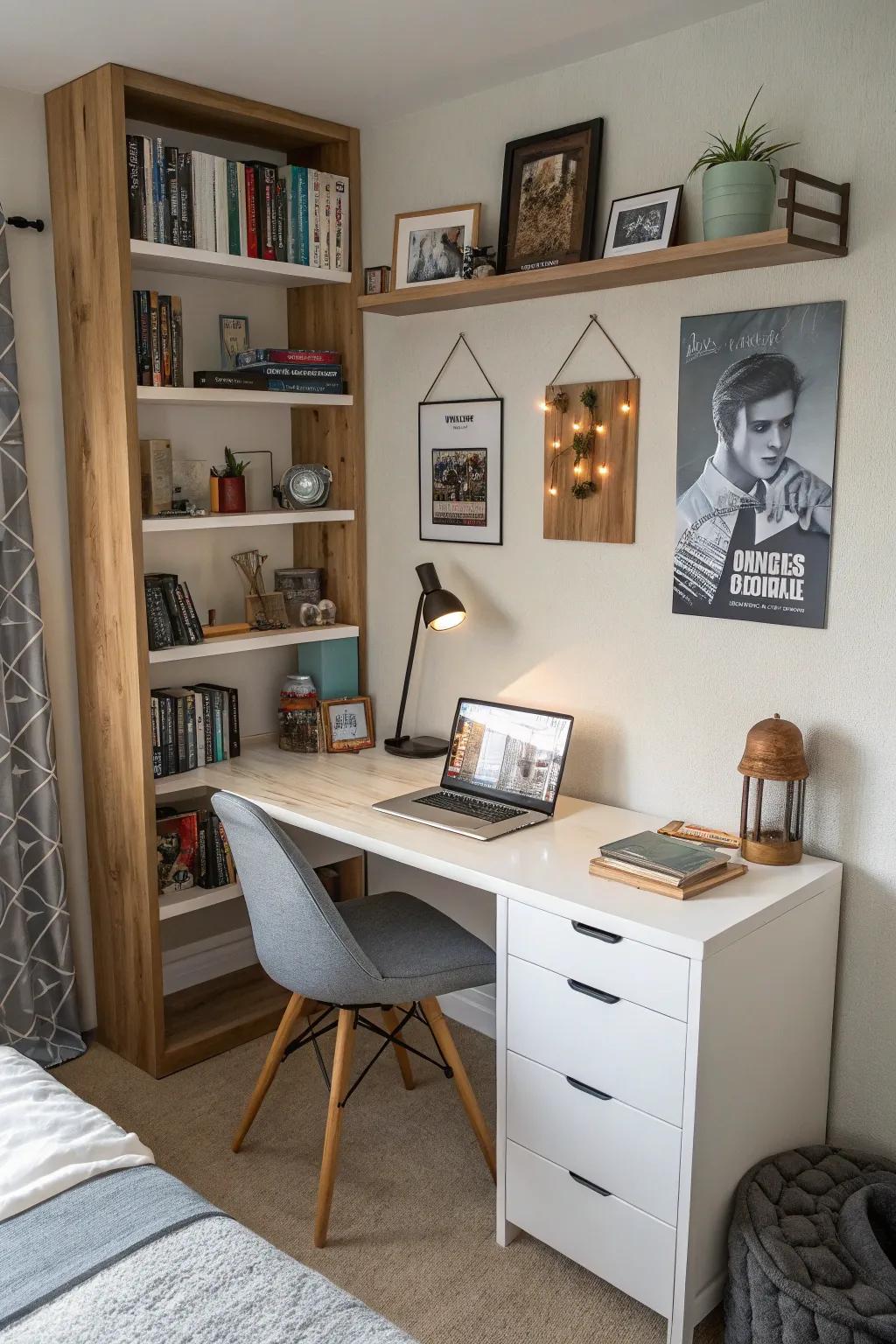 A functional learning zone featuring a chic workspace enhances focus.