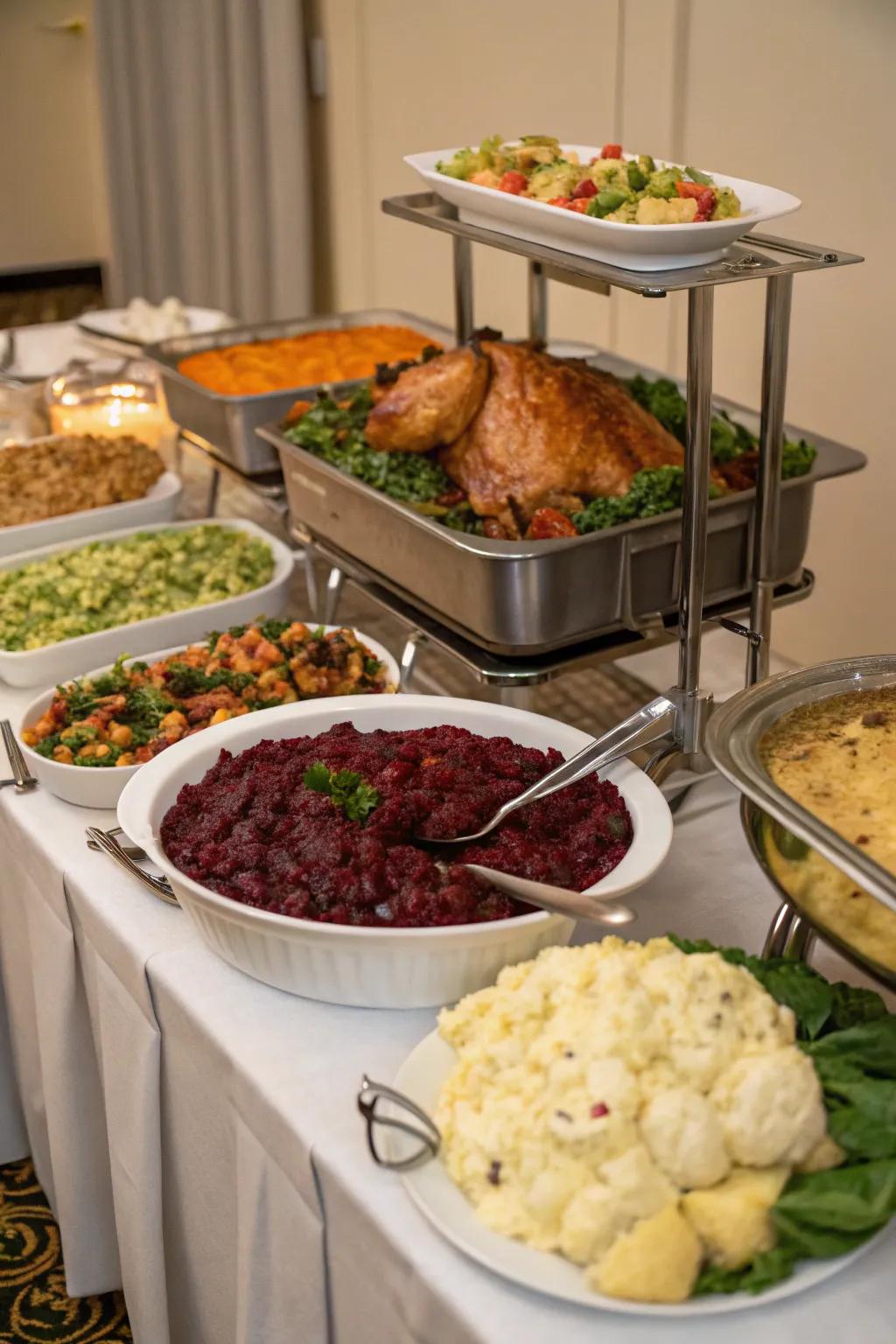 Layered heights add dimension to your buffet display.
