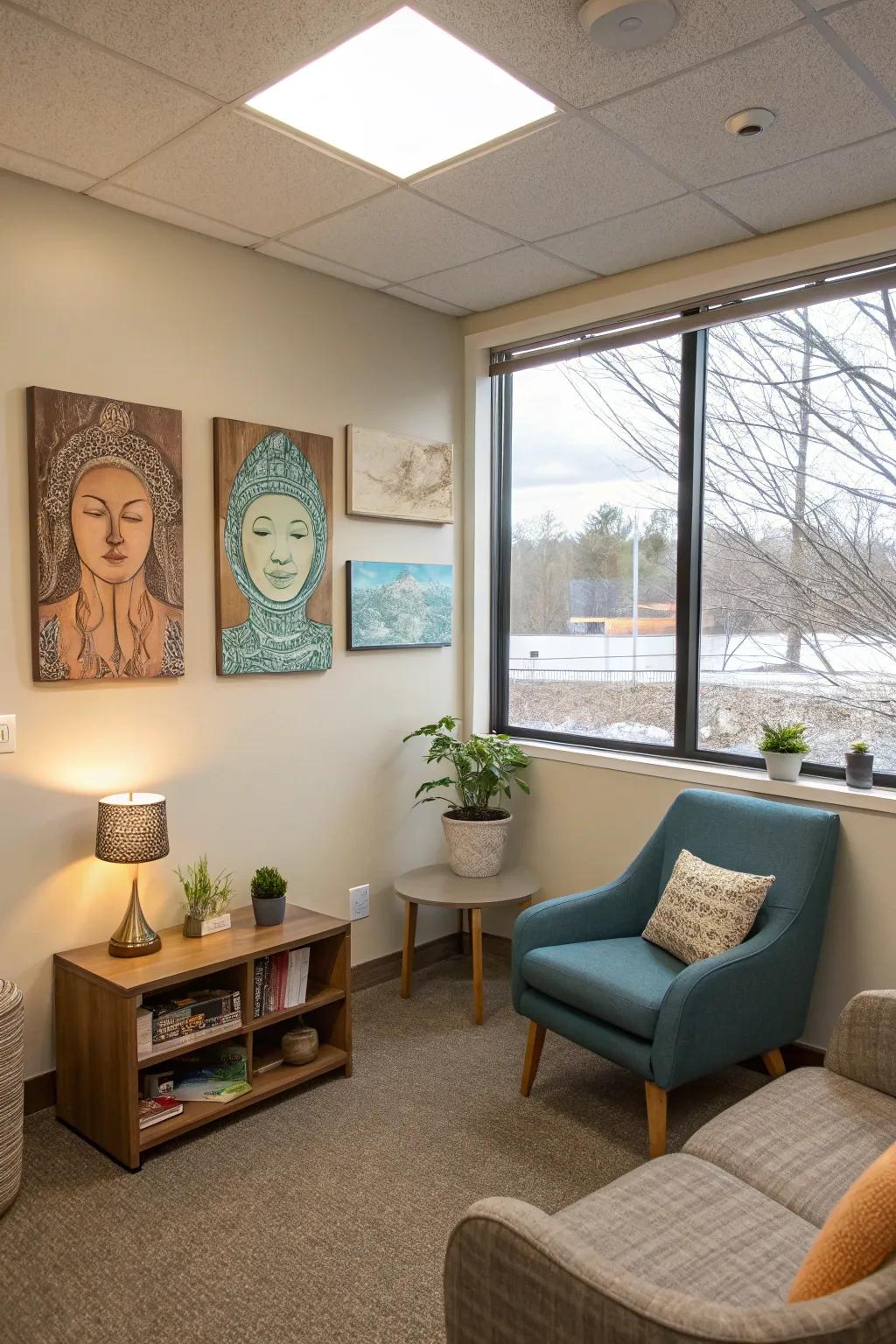 Significant artwork brings dimension to the therapy area.