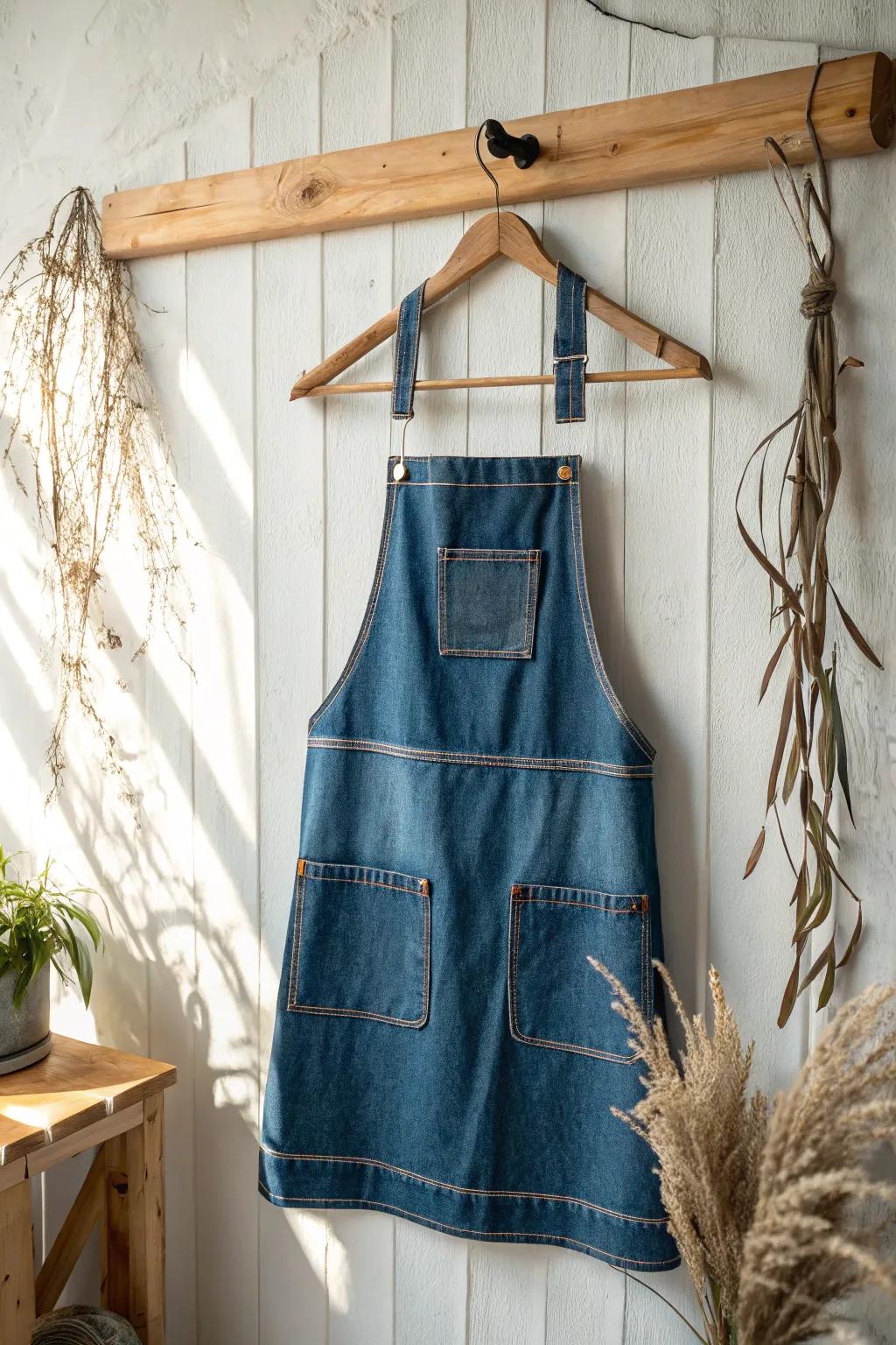 Transform old jeans into chic aprons with rustic charm &ndash; perfect for the style-savvy homemaker.