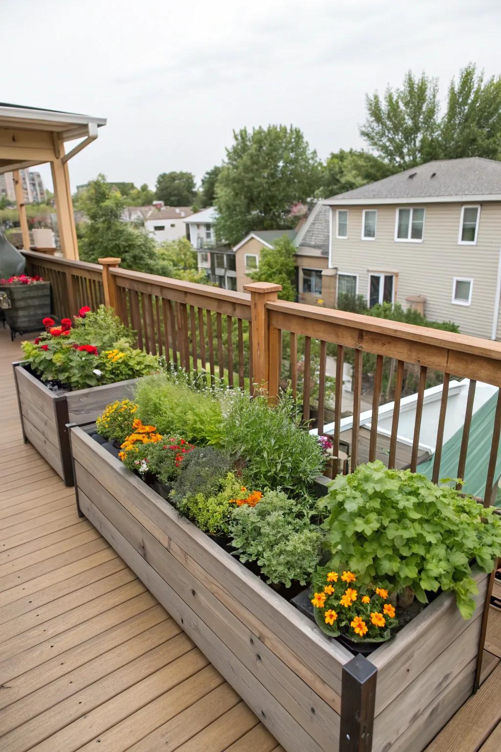 Planter boxes bring greenery directly onto your deck.