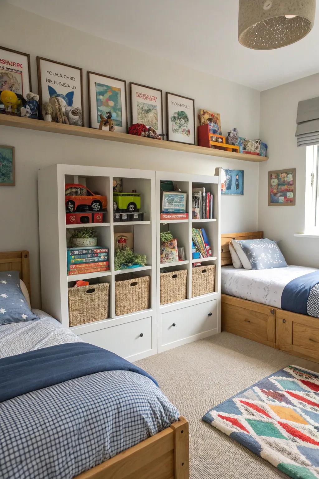 Functional storage keeps the twin area neat