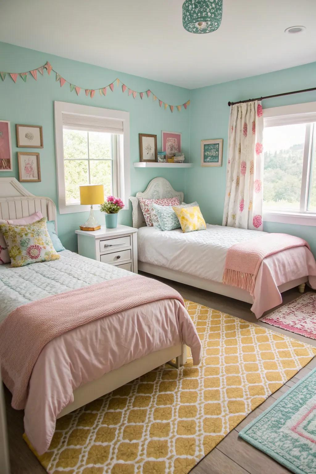 Pastel colors create a serene and calming environment.