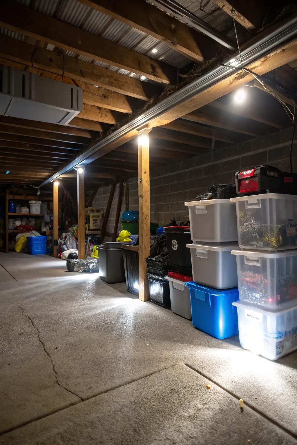 Bright lighting makes your under-house area more functional and welcoming.