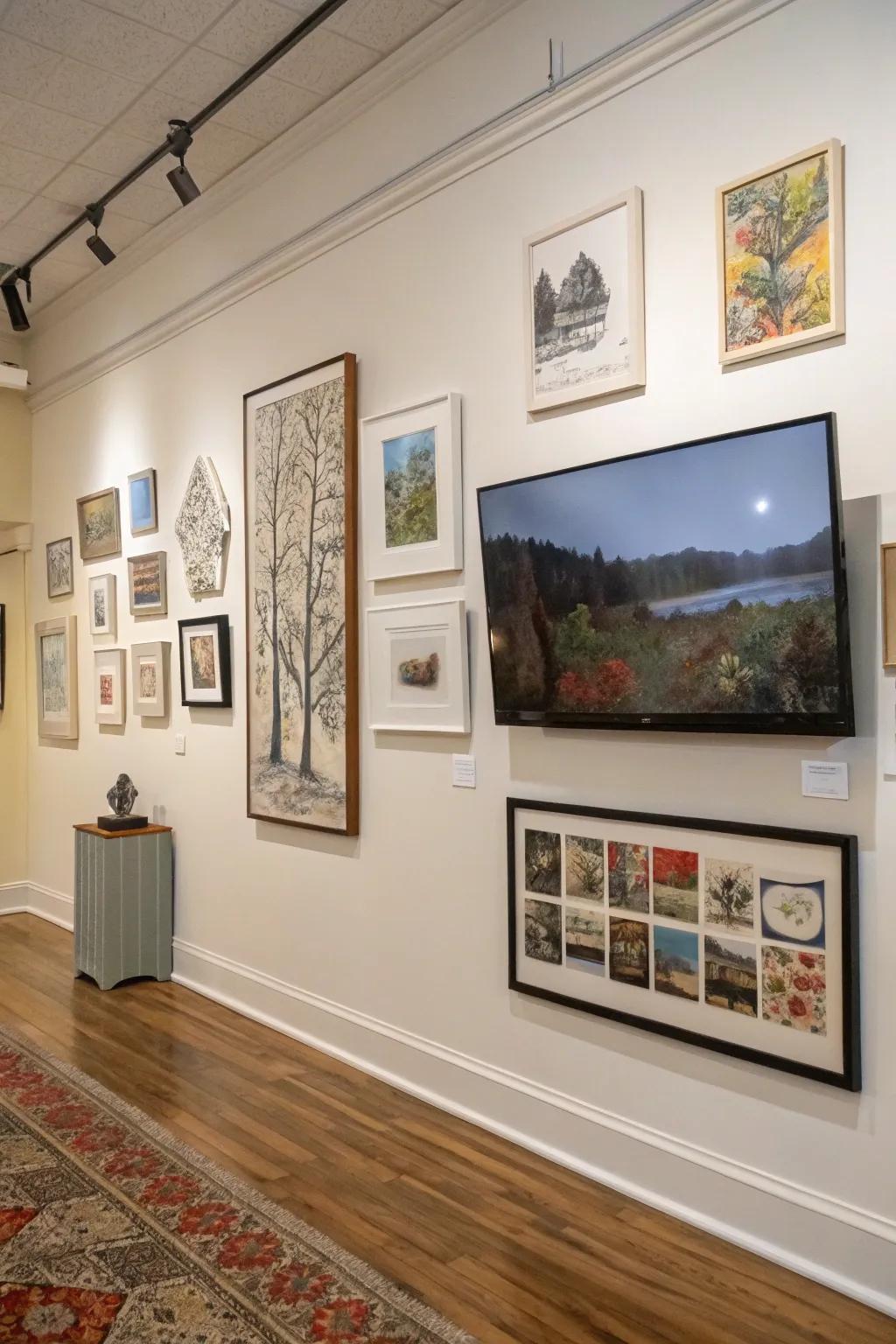A gallery wall under your TV adds character and visual interest.