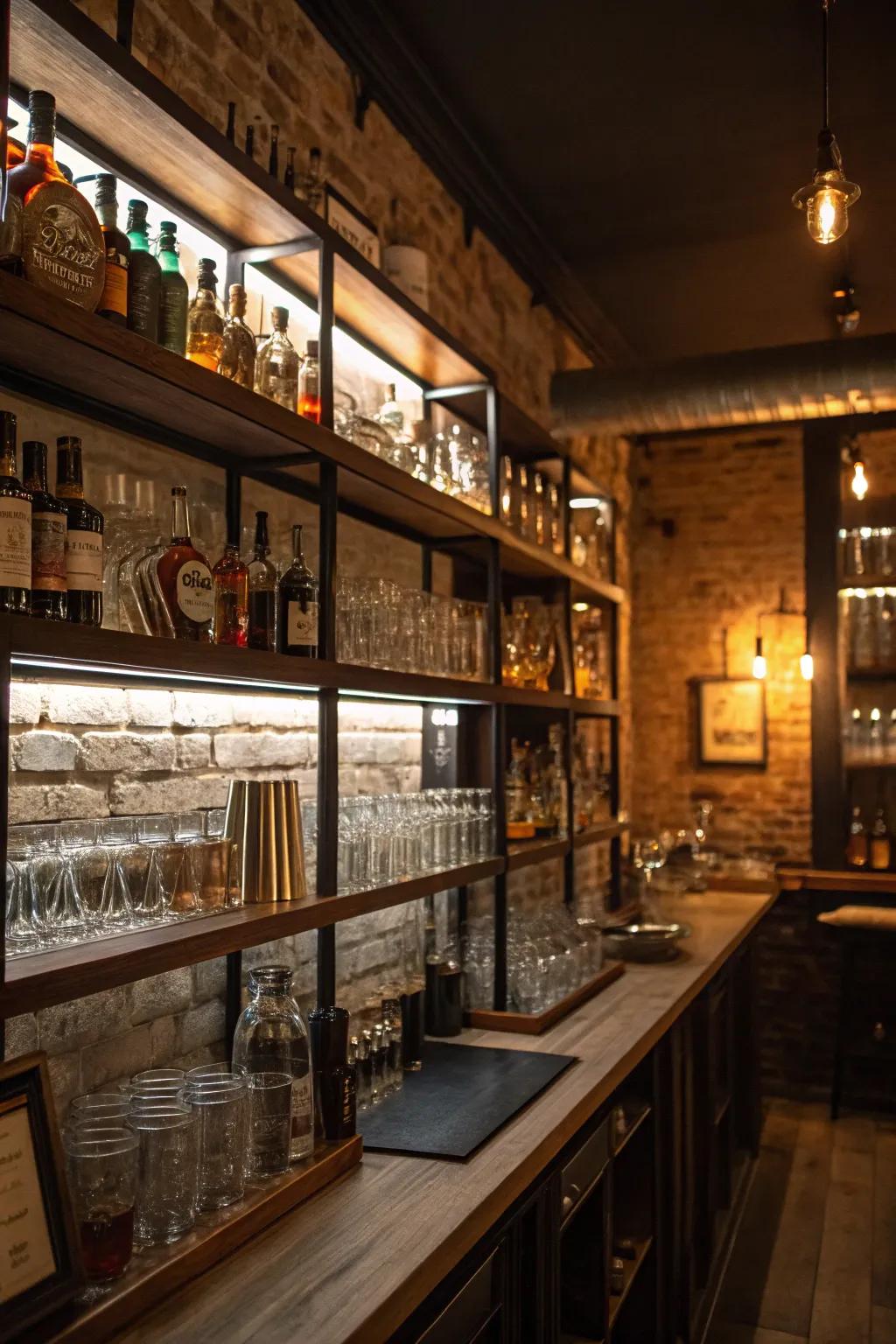 Open shelving provides design and utility.