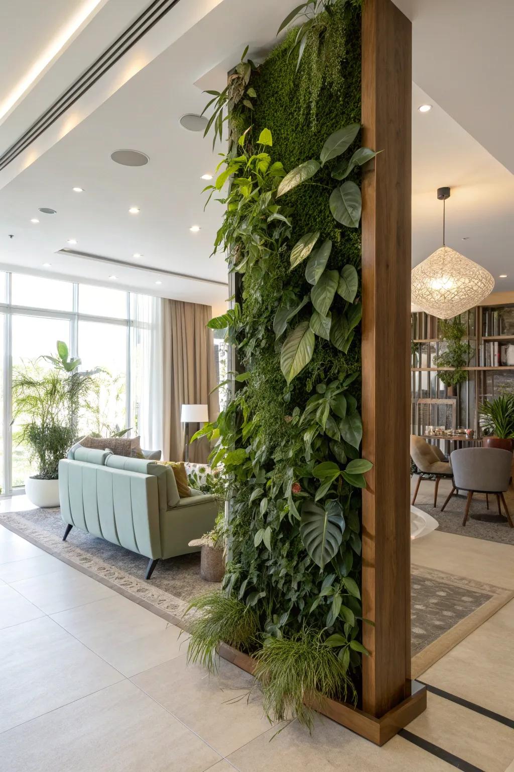 A partition featuring plants for a calming, natural ambiance.