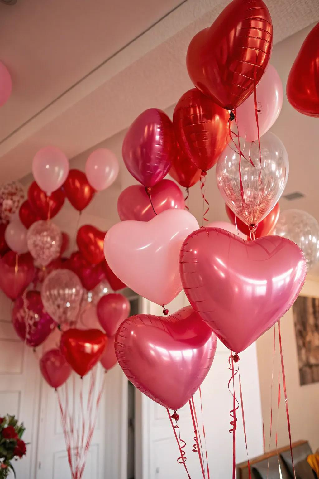 Establish a celebratory mood with heart-shaped balloons.