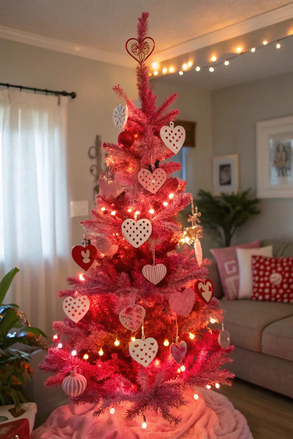 Change your festive branch into a Valentine's focal element through themed pieces.